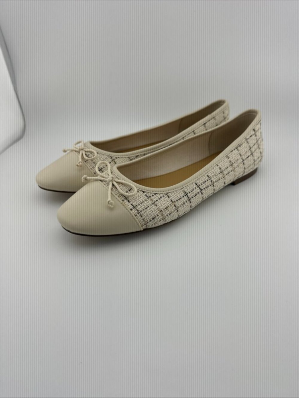 J. CREW TWEED BALLET FLATS NATURAL IVORY CREAM BOW SLIP ON WOMEN'S SHOE SIZE 7,5 - Picture 3 of 12